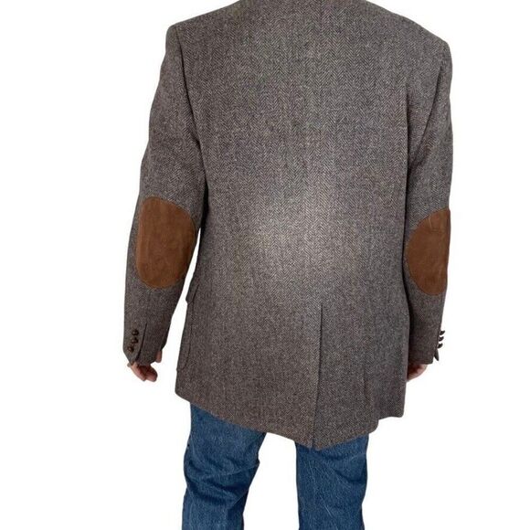 Vintage Mens PBM Gray Brown 100% Wool Chevron Suede Elbow Patch Sport Coat - Picture 3 of 9
